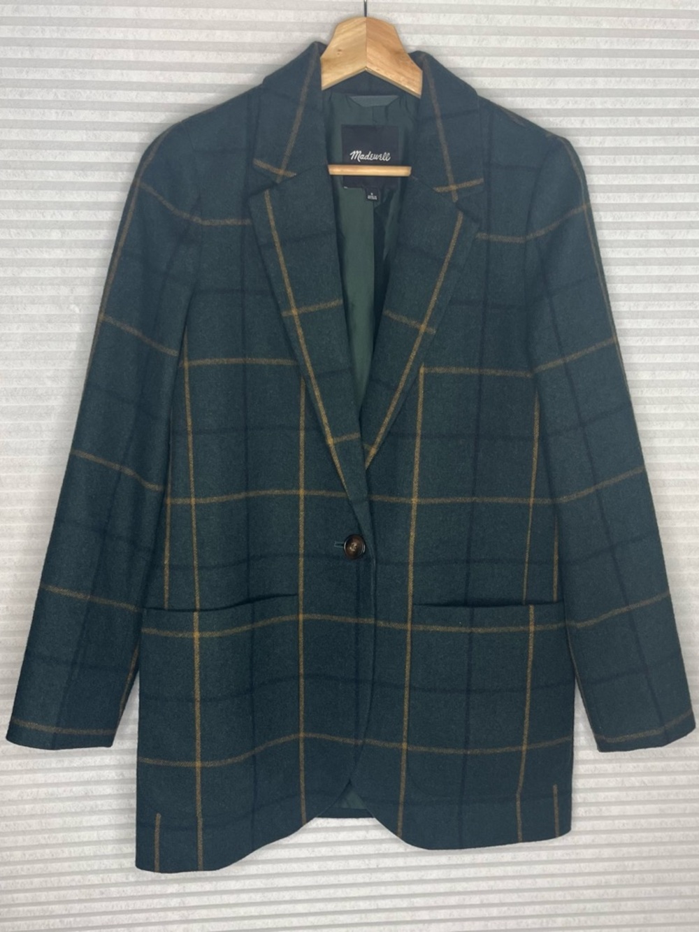 Madewell Green Plaid Blazer Oversized Size S Academia Office Preppy Wool blend